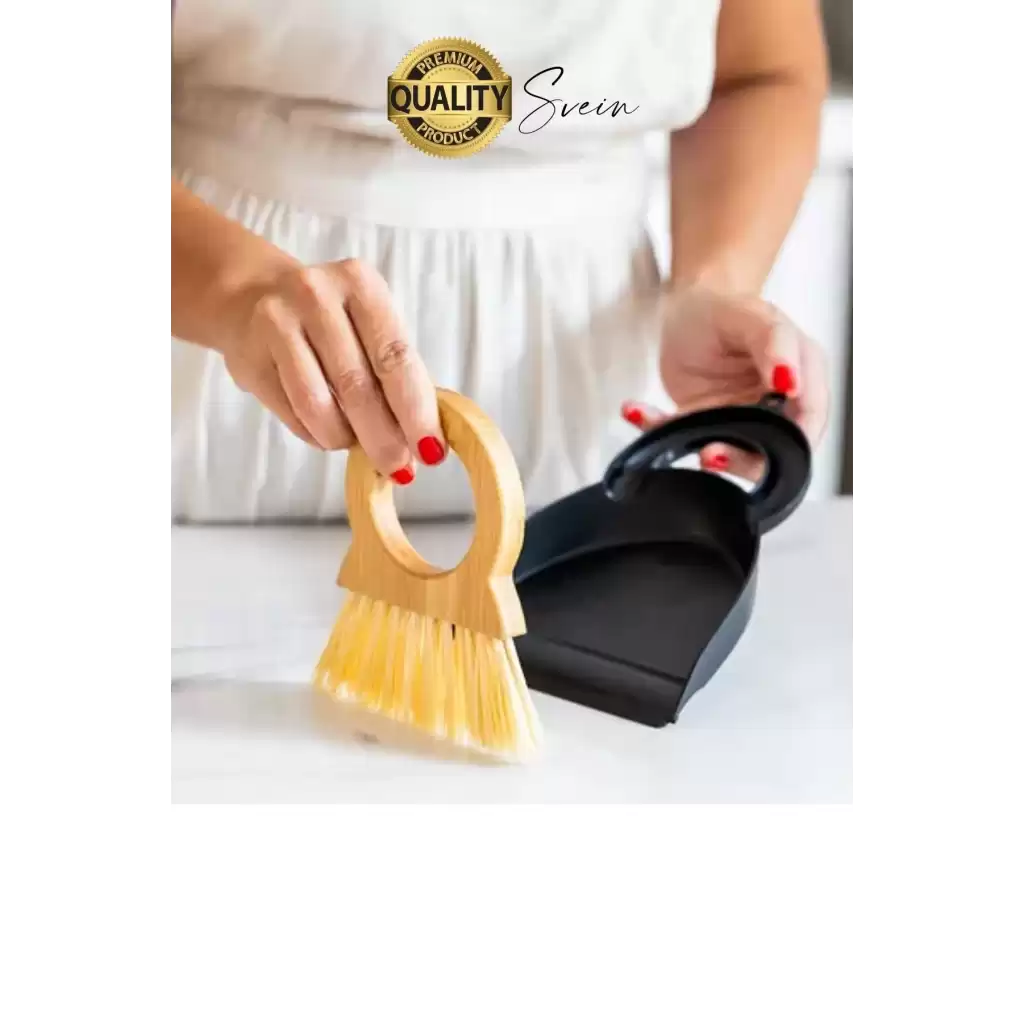 Yuvarlak Bambu Saplı Mini Süpürge Faraş Seti Masaüstü Süpürme Kürek Fırçalı Klavye Temizleme Küçük