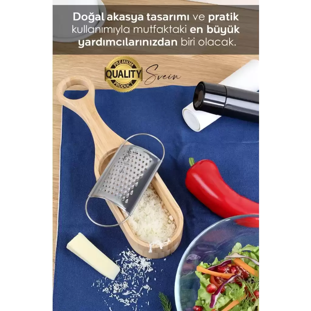 Doğal Ahşap Bambu Saplı Hazneli Rende Peynir Limon Zencefil Sarımsak El Rendesi Asma Sap