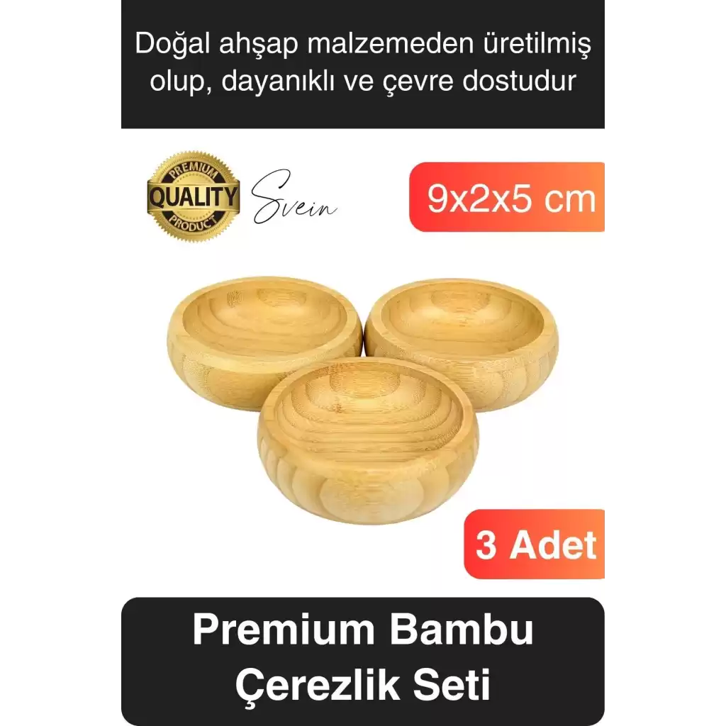 Premium 3lü Doğal Bambu Çerezlik Seti Ahşap Dekoratif Sade Kase Yuvarlak Atıştırmalık Kabı Sosluk