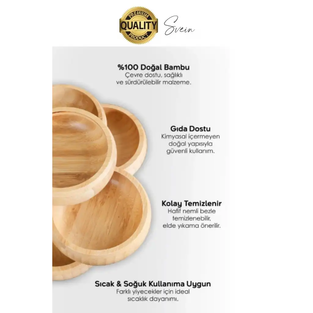 Premium 3lü Doğal Bambu Çerezlik Seti Ahşap Dekoratif Sade Kase Yuvarlak Atıştırmalık Kabı Sosluk