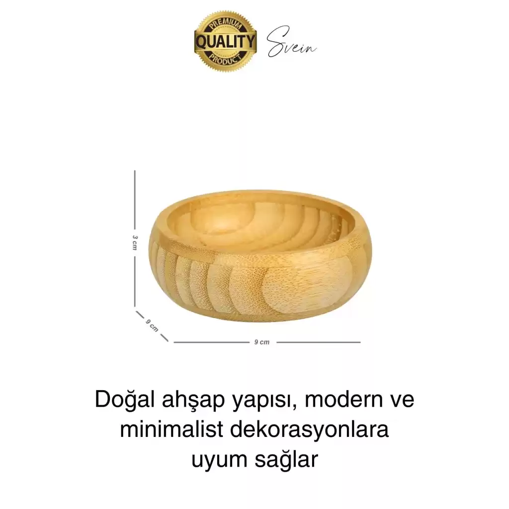 Premium 3lü Doğal Bambu Çerezlik Seti Ahşap Dekoratif Sade Kase Yuvarlak Atıştırmalık Kabı Sosluk