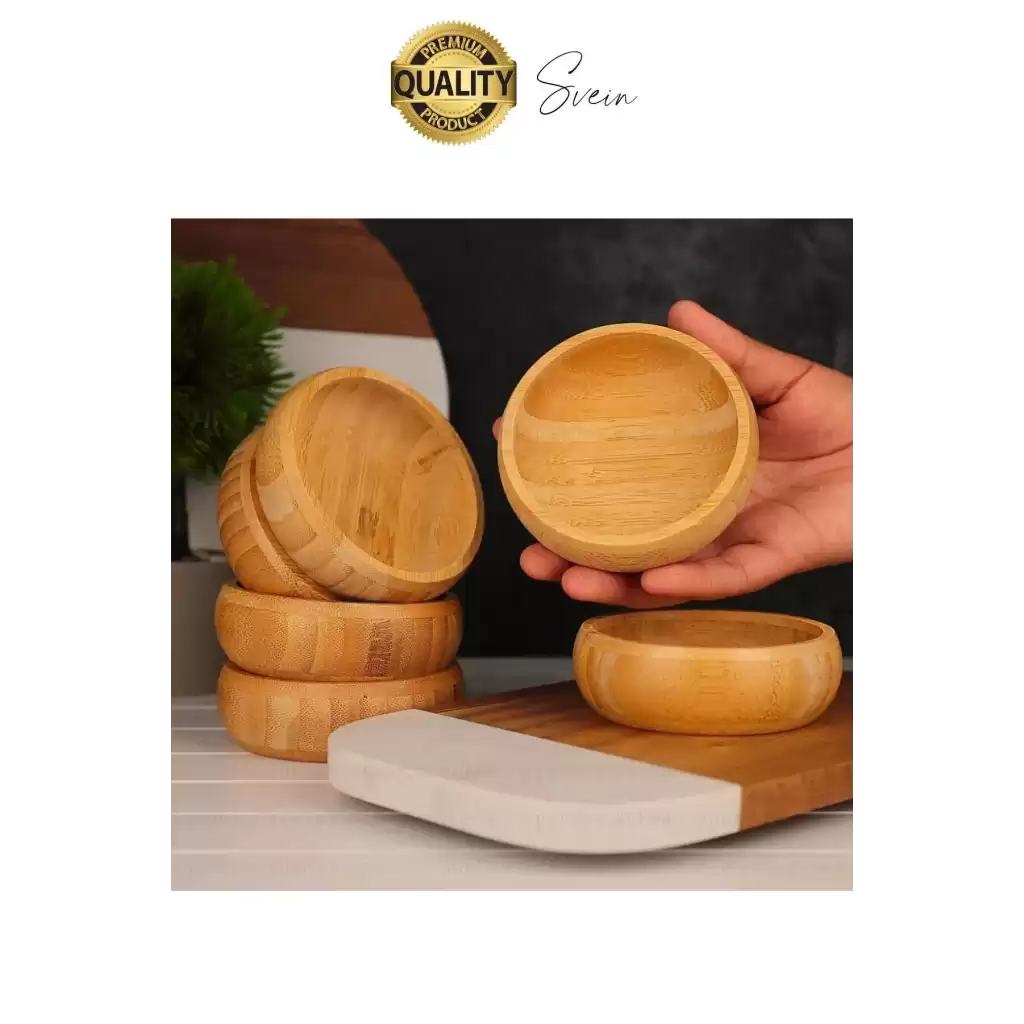 Premium 3lü Doğal Bambu Çerezlik Seti Ahşap Dekoratif Sade Kase Yuvarlak Atıştırmalık Kabı Sosluk