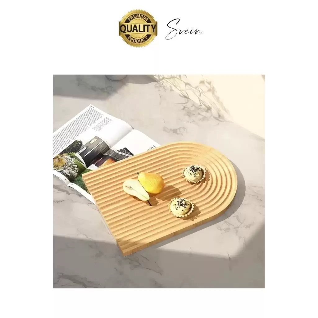 Dekoratif Ahşap Oymalı Kahverengi Gökkuşağı Çay Kahve Sunum Tepsisi Tabağı Doğal Şık Dekor Sunumluk