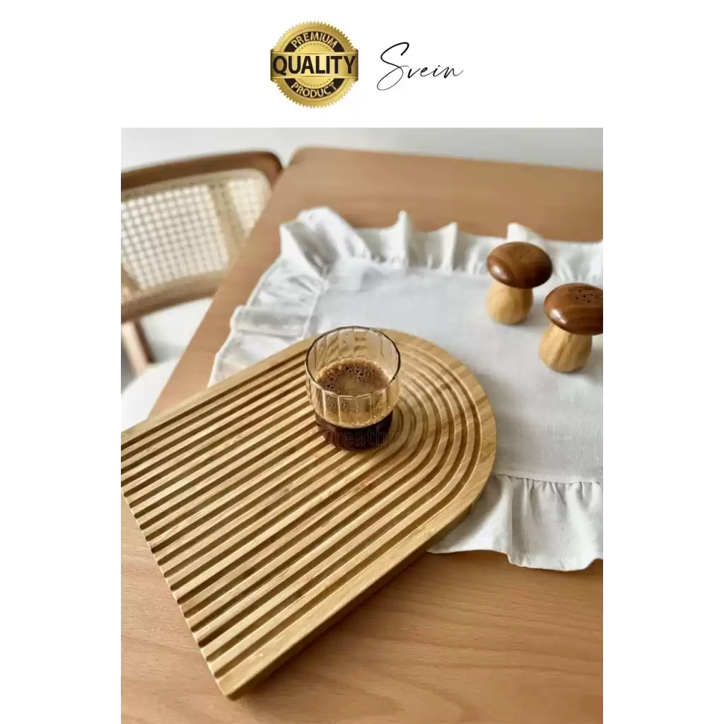 Dekoratif Ahşap Oymalı Kahverengi Gökkuşağı Çay Kahve Sunum Tepsisi Tabağı Doğal Şık Dekor Sunumluk