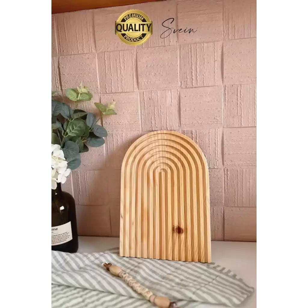 Dekoratif Ahşap Oymalı Kahverengi Gökkuşağı Çay Kahve Sunum Tepsisi Tabağı Doğal Şık Dekor Sunumluk