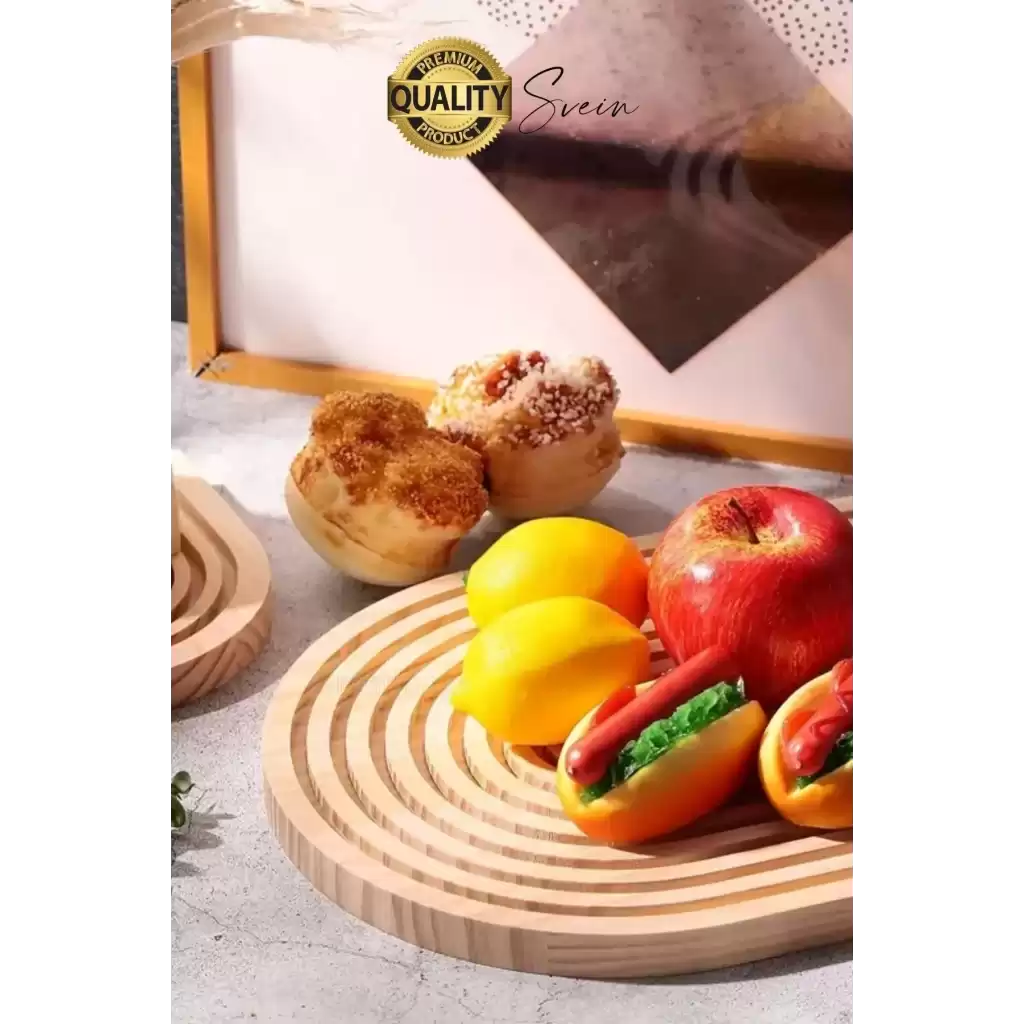 Dekoratif Ahşap Oymalı Kahverengi Bambu Gökkuşağı Sunum Tepsisi Tabağı Doğal Şık Dekor Sunumluk