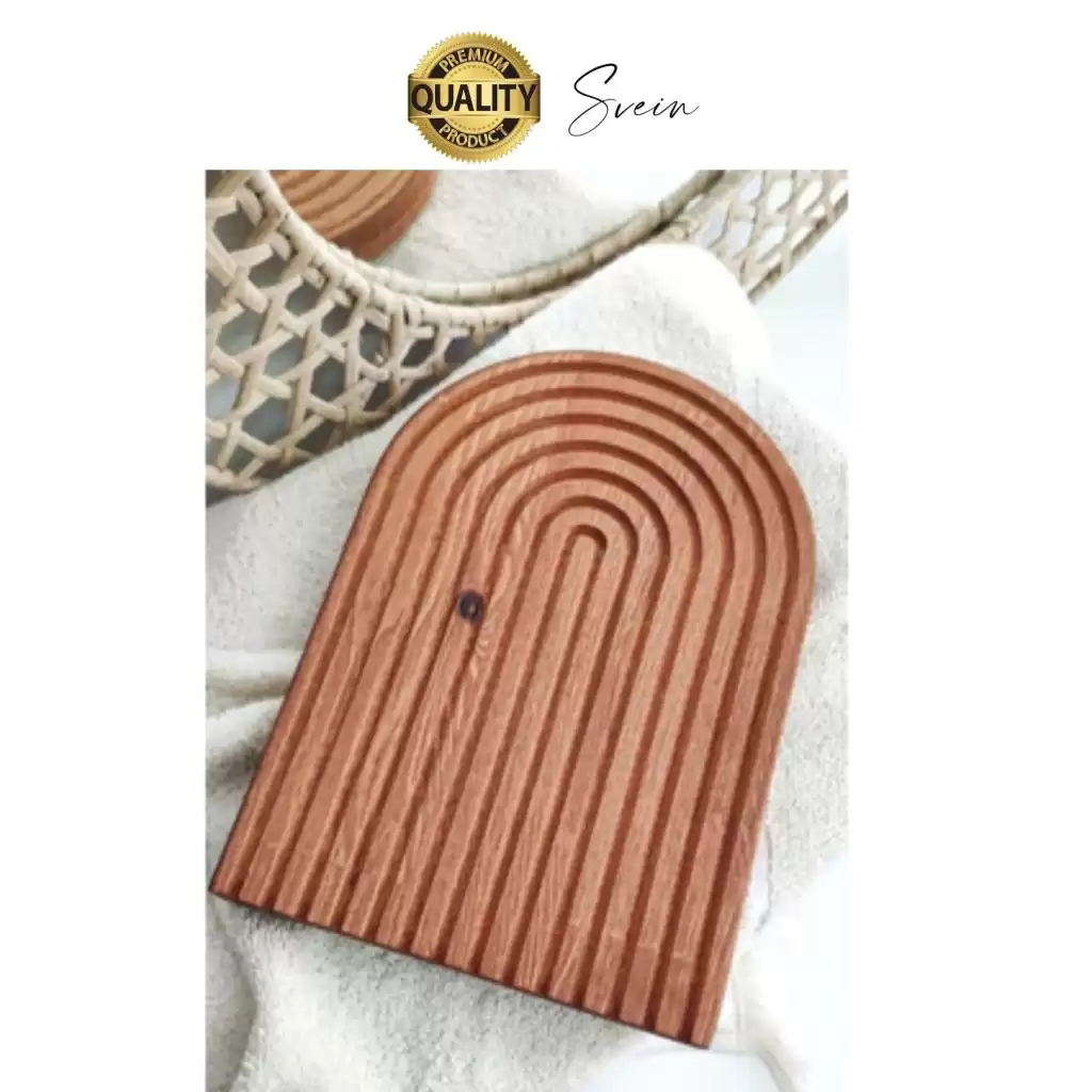 Dekoratif Ahşap Oymalı Kahverengi Bambu Gökkuşağı Sunum Tepsisi Tabağı Doğal Şık Dekor Sunumluk