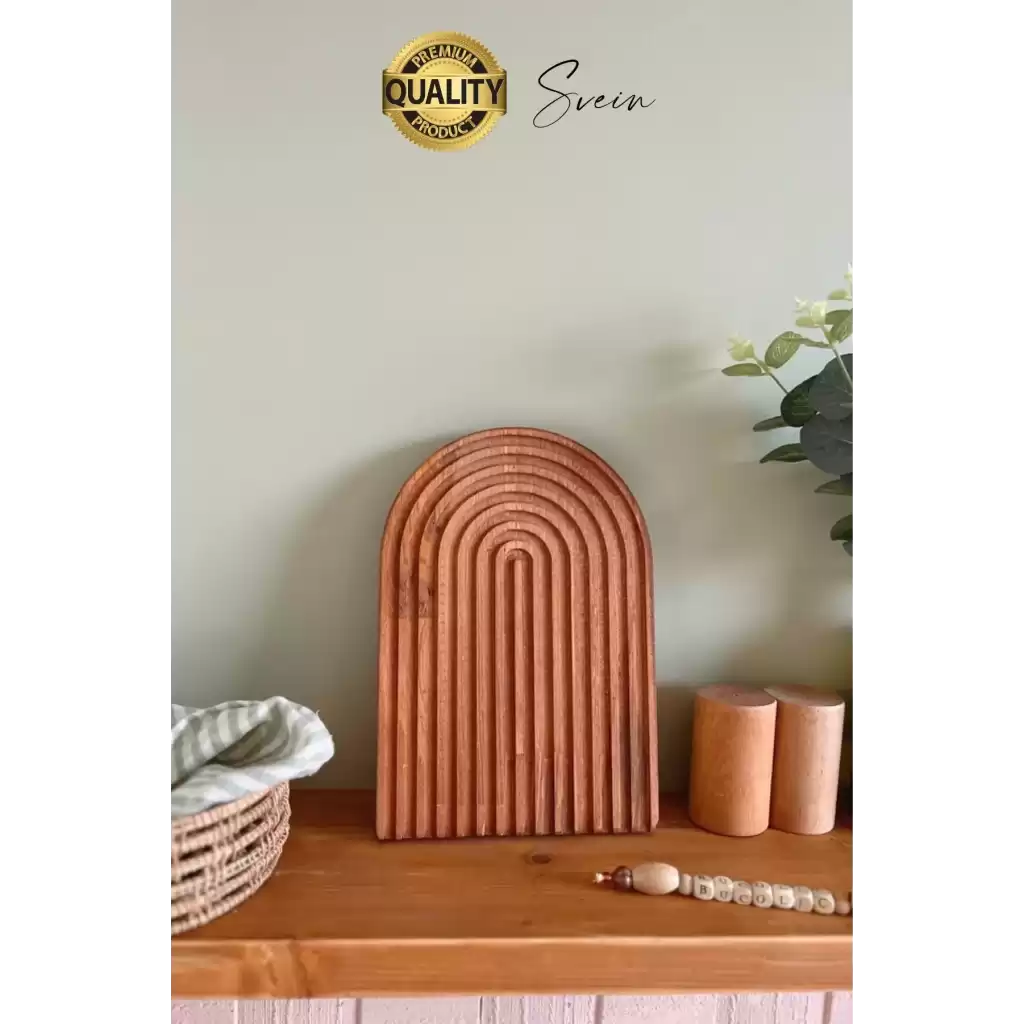 Dekoratif Ahşap Oymalı Kahverengi Bambu Gökkuşağı Sunum Tepsisi Tabağı Doğal Şık Dekor Sunumluk