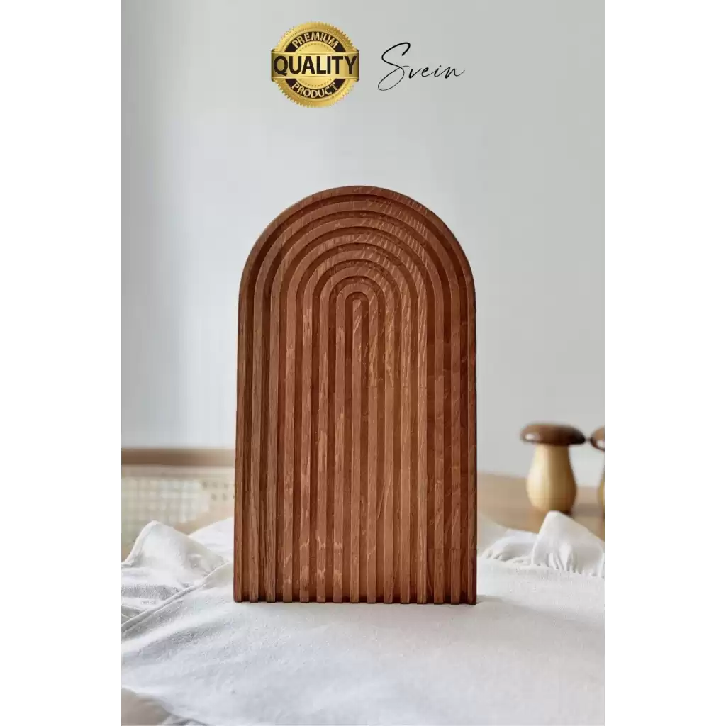 Dekoratif Ahşap Oymalı Kahverengi Gökkuşağı Çay Kahve Sunum Tepsisi Tabağı Doğal Şık Dekor Sunumluk