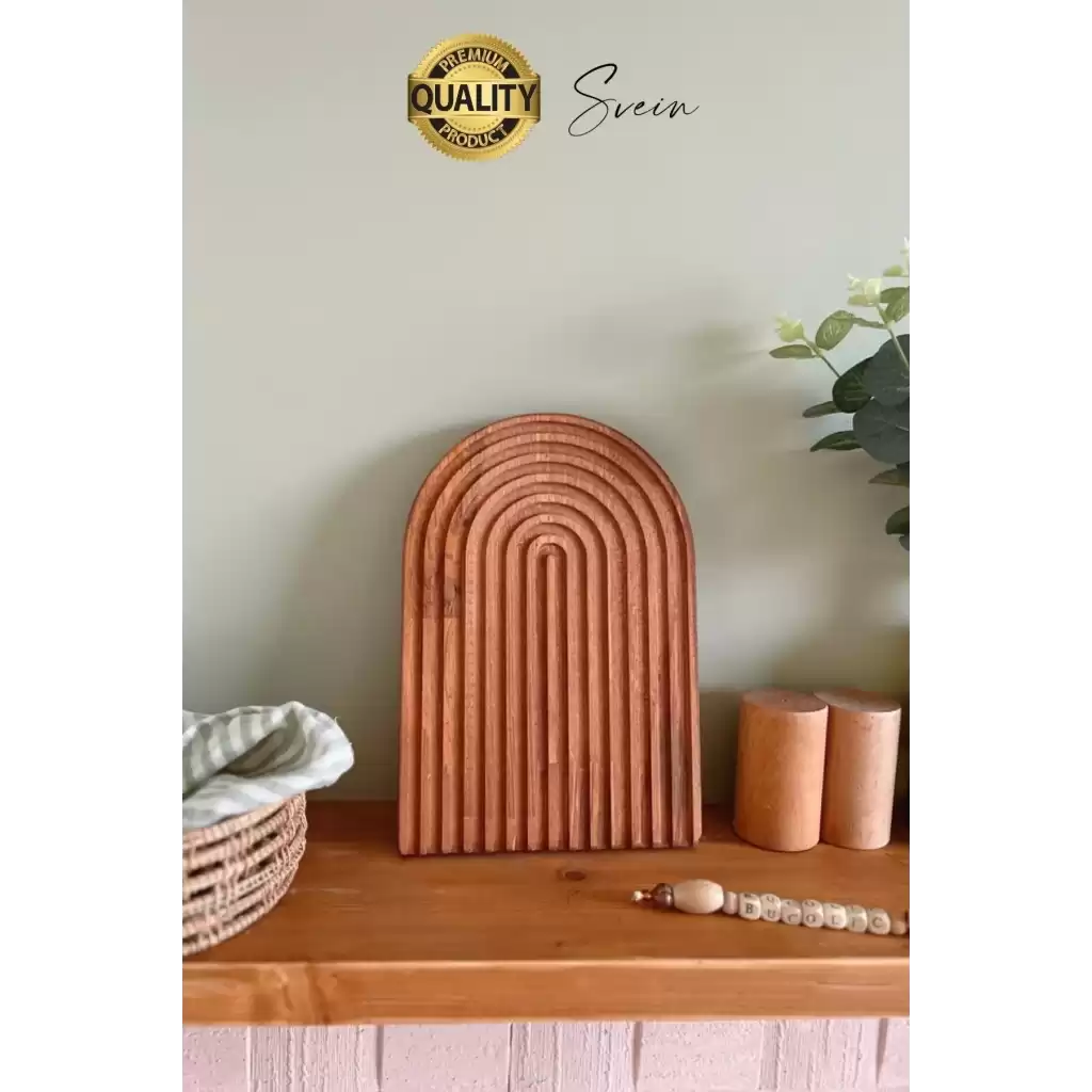 Dekoratif Ahşap Oymalı Kahverengi Gökkuşağı Çay Kahve Sunum Tepsisi Tabağı Doğal Şık Dekor Sunumluk