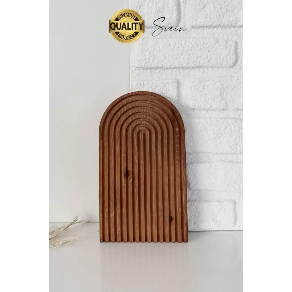 Dekoratif Ahşap Oymalı Kahverengi Gökkuşağı Çay Kahve Sunum Tepsisi Tabağı Doğal Şık Dekor Sunumluk