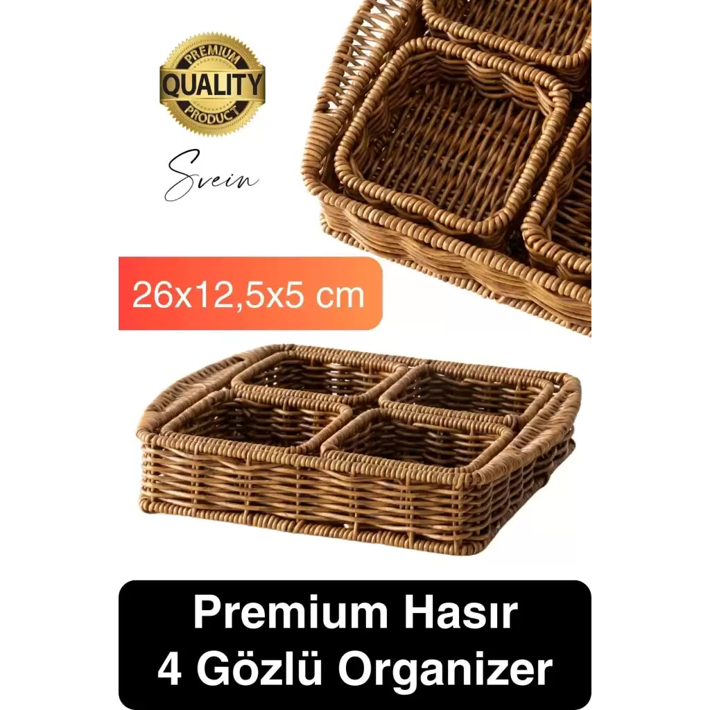 Benzersiz El Yapımı Hasır Dokuma Saklama Sepeti 4 Bölmeli Kozmetik Organizer Masaüstü Düzenleyici