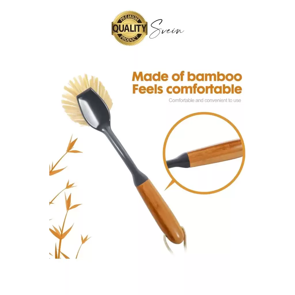 Premium Bambu Saplı Çok Amaçlı Fırça Sert Kıllı Bulaşık Kazıyıcı Tava Tencere Mutfak Lavabo Temizlik