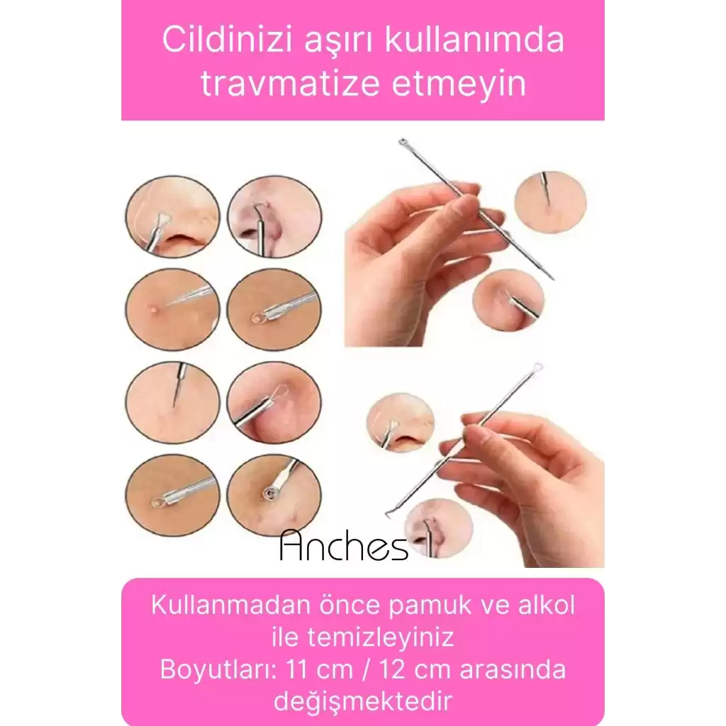 Siyah Nokta Akne Temizleyici Giderici Çıkarıcı Cilt Bakım 4lü Set Kutulu Yağ bezesi Sivilce İğnesi