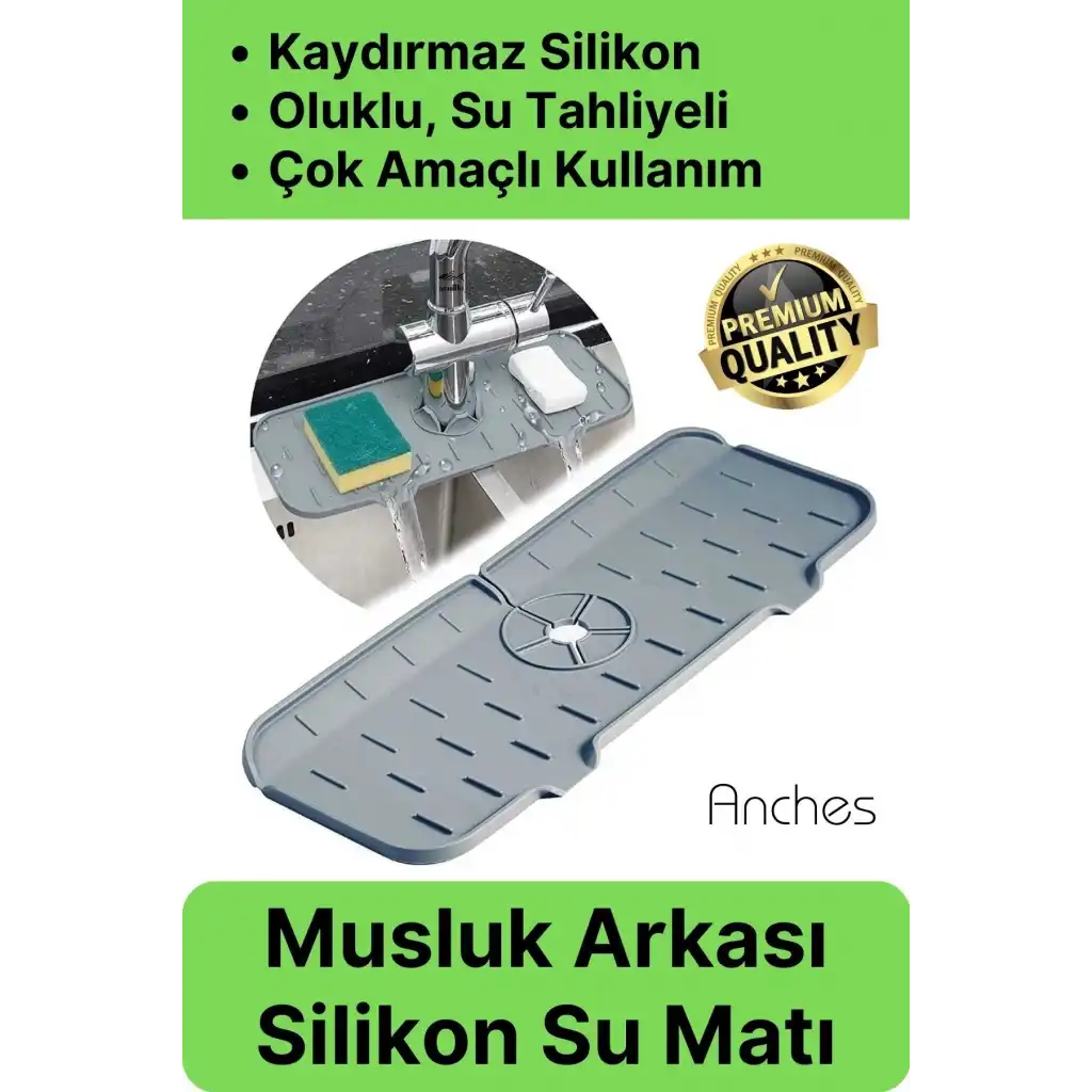 Mutfak Banyo Lavabo Silikon Musluk Arkası Mat Oluklu Su Tutucu Tezgah Üstü Bulaşık Kurutma Pedi