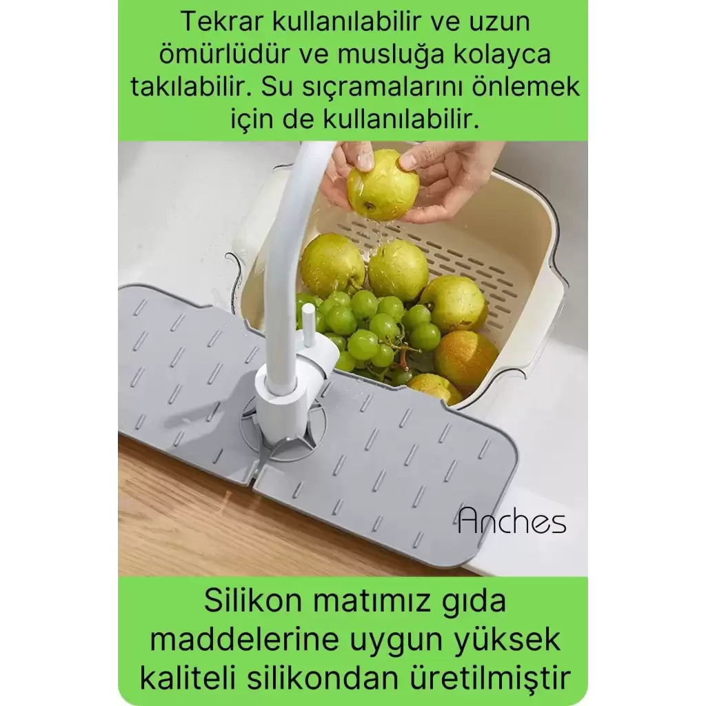 Mutfak Banyo Lavabo Silikon Musluk Arkası Mat Oluklu Su Tutucu Tezgah Üstü Bulaşık Kurutma Pedi