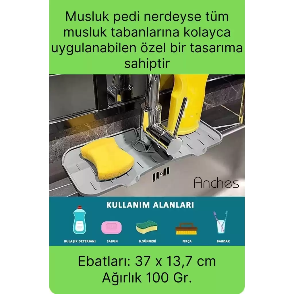 Mutfak Banyo Lavabo Silikon Musluk Arkası Mat Oluklu Su Tutucu Tezgah Üstü Bulaşık Kurutma Pedi