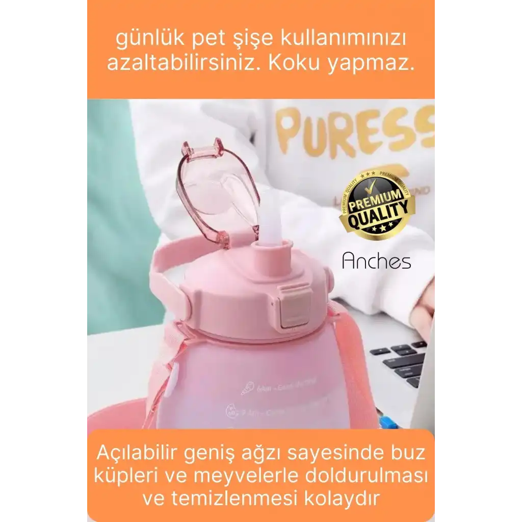 Askılı 1.3 Lt Pipetli Kilitli Sızdırmaz Kapak Tutacaklı Motivasyon Suluk Matara Kamp Okul Bpa Free