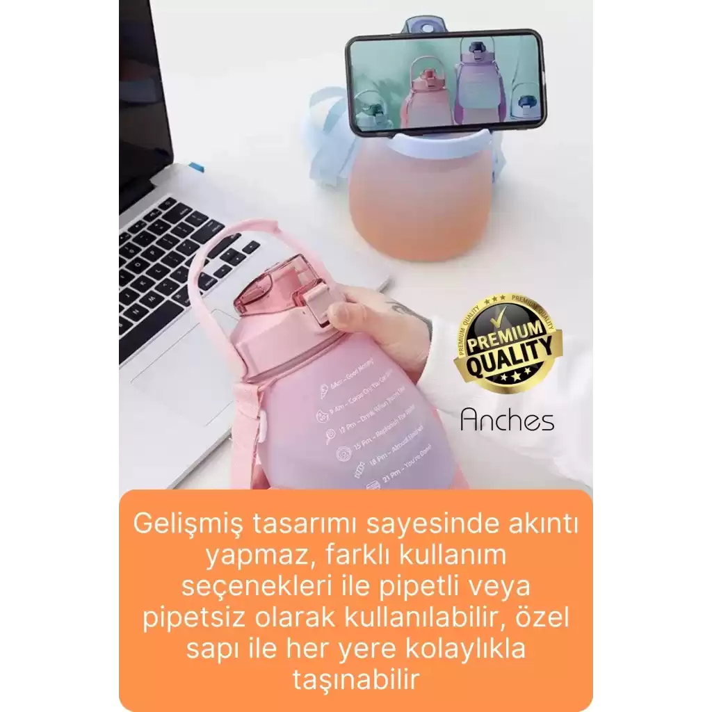Askılı 1.3 Lt Pipetli Kilitli Sızdırmaz Kapak Tutacaklı Motivasyon Suluk Matara Kamp Okul Bpa Free