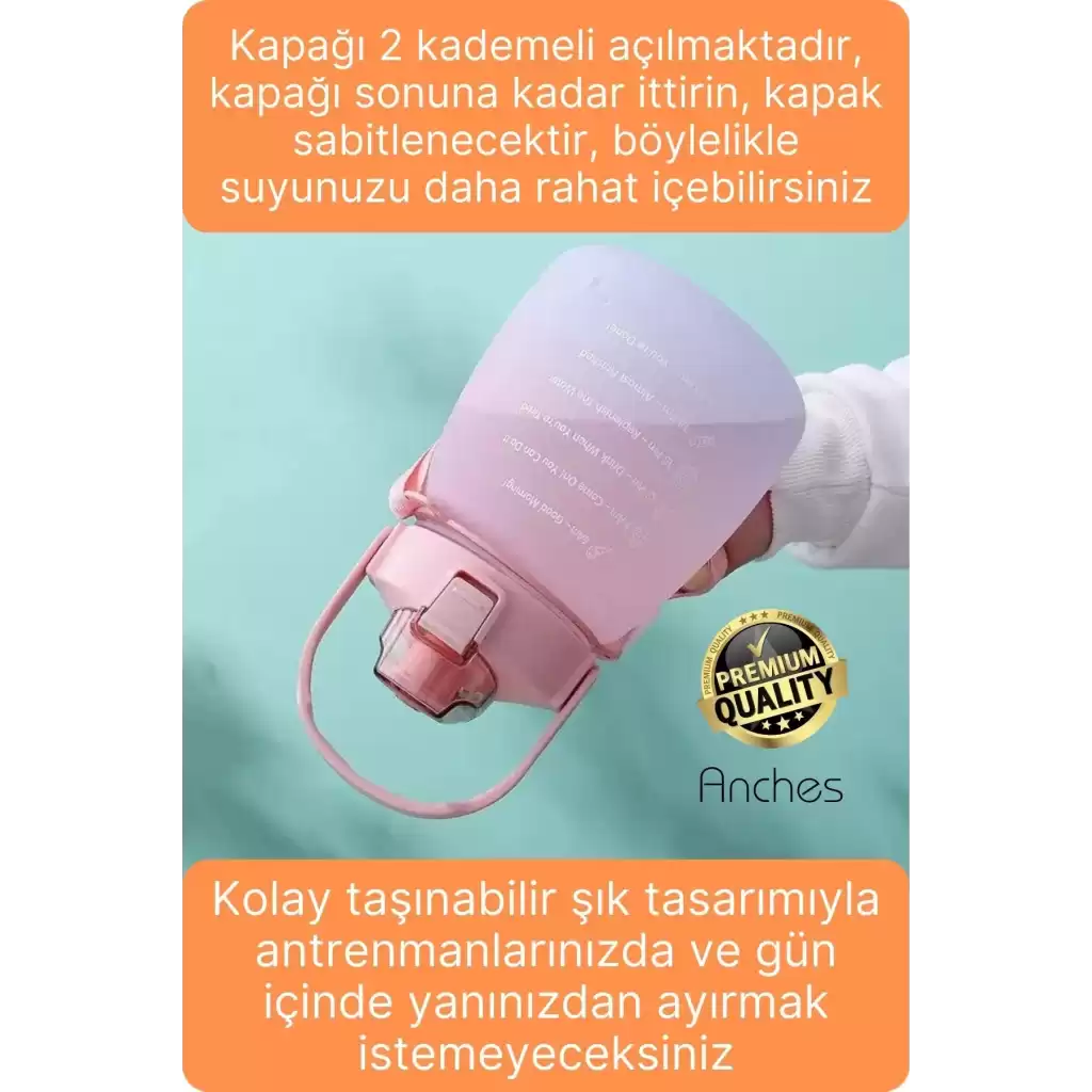 Askılı 1.3 Lt Pipetli Kilitli Sızdırmaz Kapak Tutacaklı Motivasyon Suluk Matara Kamp Okul Bpa Free