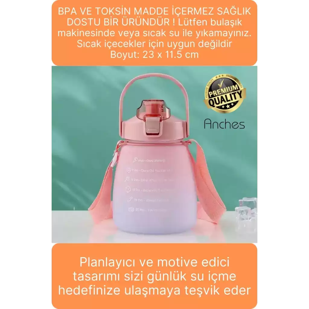 Askılı 1.3 Lt Pipetli Kilitli Sızdırmaz Kapak Tutacaklı Motivasyon Suluk Matara Kamp Okul Bpa Free