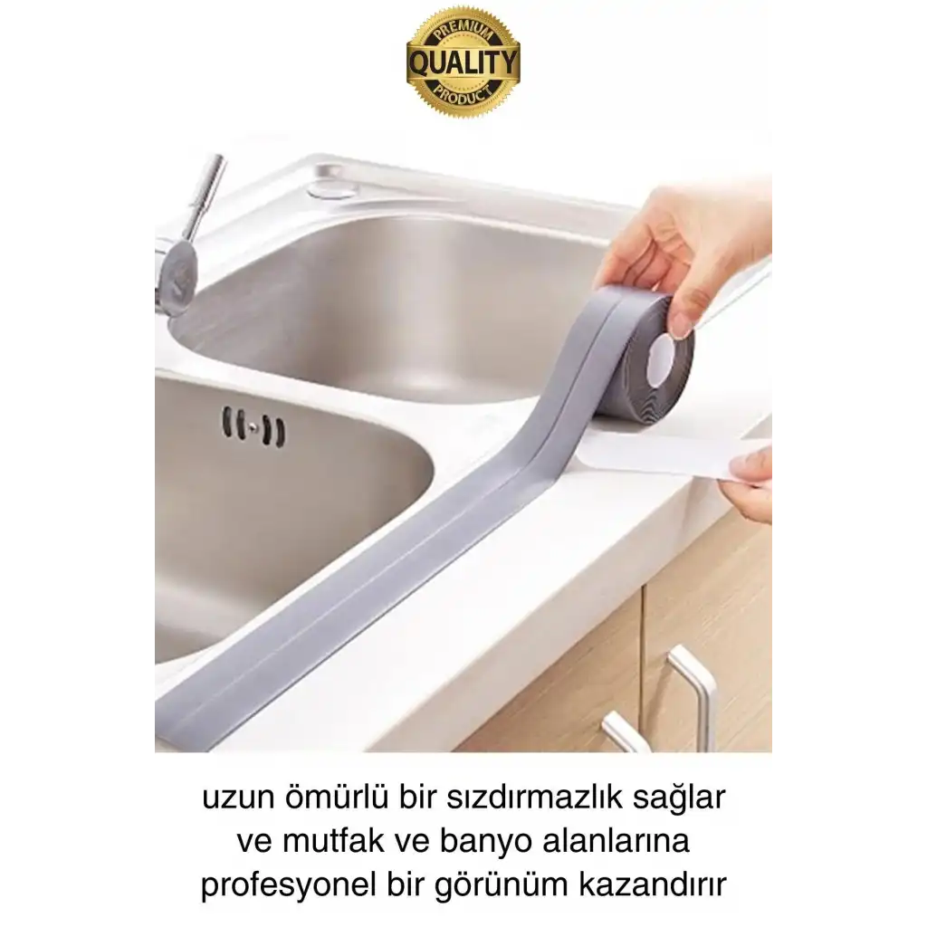 Premium Gri Ocak Tezgah Kenarı Banyo Mutfak Sızdırmaz Bant Su Geçirmez Küfe Dayanıklı 3,2 mt 2 Adet
