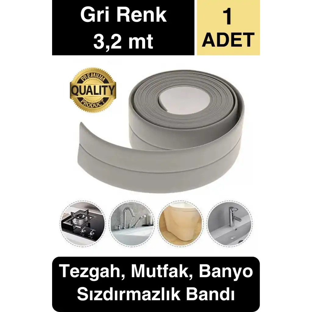 Premium Gri Ocak Tezgah Kenarı Banyo Mutfak Sızdırmaz Bant Su Geçirmez Küfe Dayanıklı 3,2 mt 1 Adet