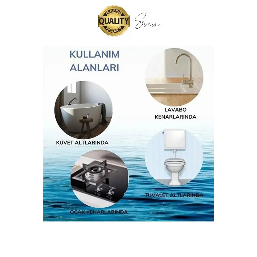 Premium Gri Ocak Tezgah Kenarı Banyo Mutfak Sızdırmaz Bant Su Geçirmez Küfe Dayanıklı 3,2 mt 1 Adet