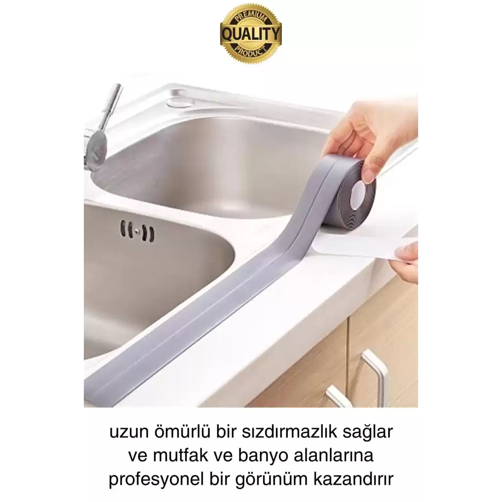 Premium Gri Ocak Tezgah Kenarı Banyo Mutfak Sızdırmaz Bant Su Geçirmez Küfe Dayanıklı 3,2 mt 3 Adet