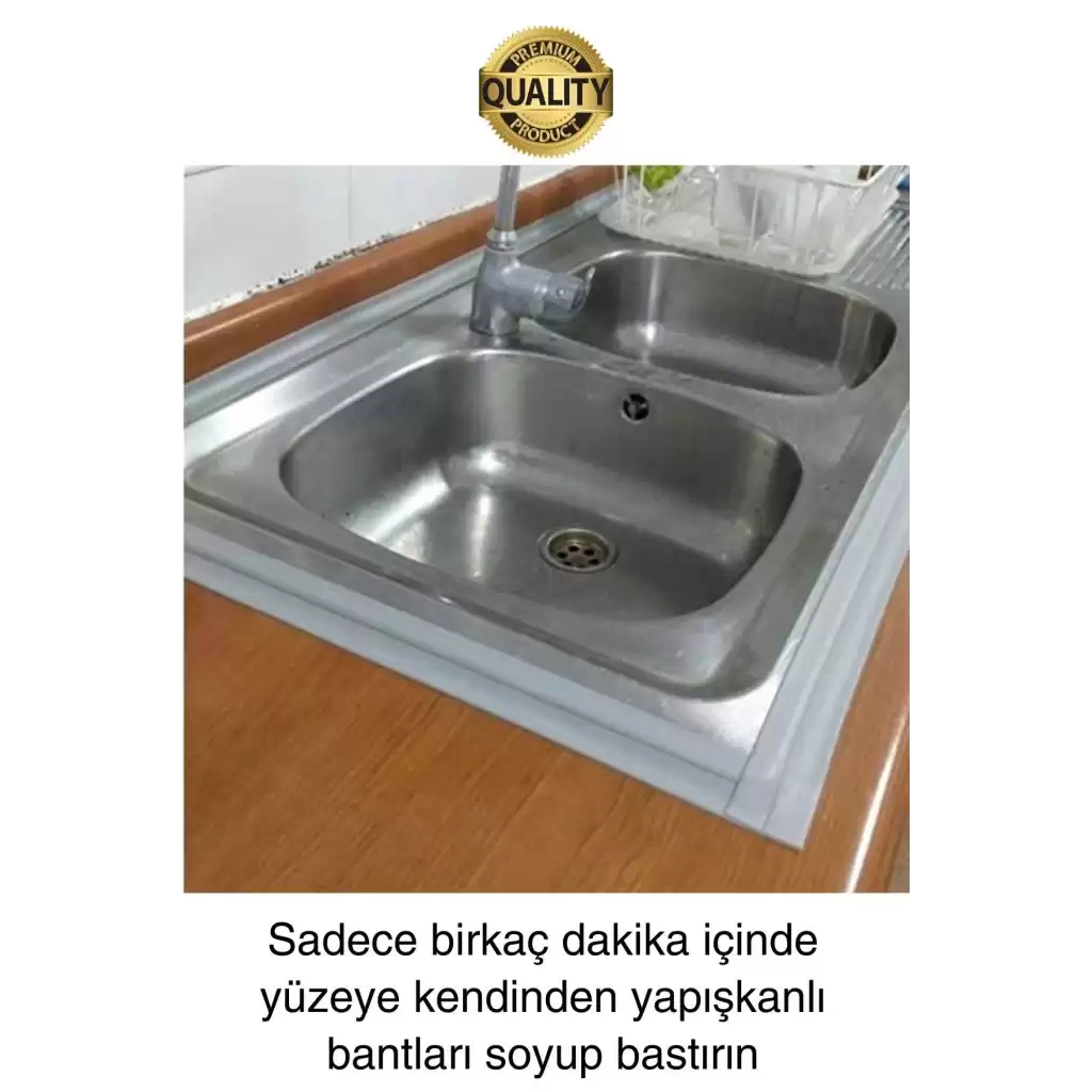 Premium Gri Ocak Tezgah Kenarı Banyo Mutfak Sızdırmaz Bant Su Geçirmez Küfe Dayanıklı 3,2 mt 3 Adet