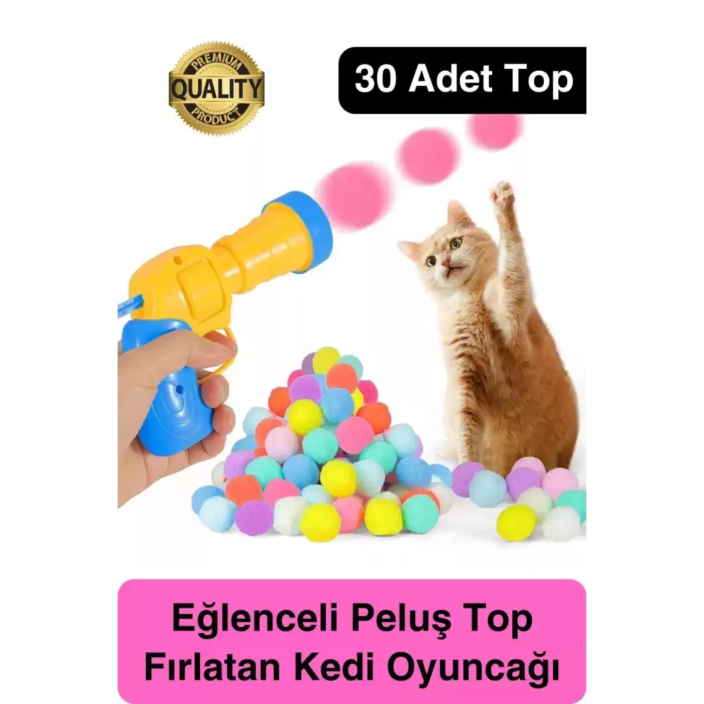 Eğlenceli Peluş Top Atan İnteraktif Kedi Oyuncağı Hareketli Aksesuar Etkileşimli Oyuncak Fırlatıcı