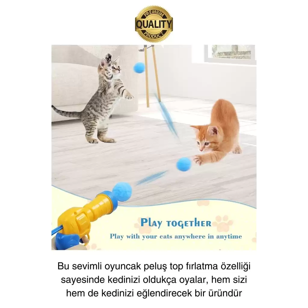 Eğlenceli Peluş Top Atan İnteraktif Kedi Oyuncağı Hareketli Aksesuar Etkileşimli Oyuncak Fırlatıcı