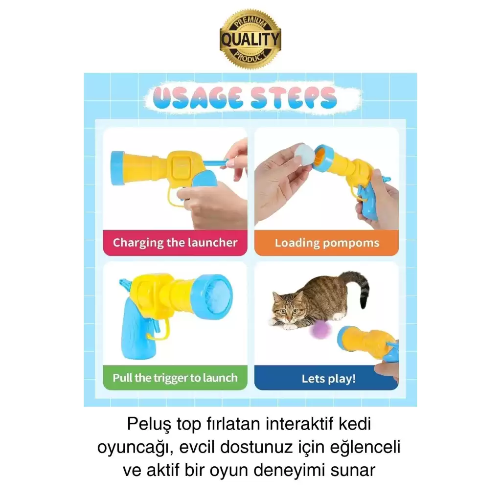 Eğlenceli Peluş Top Atan İnteraktif Kedi Oyuncağı Hareketli Aksesuar Etkileşimli Oyuncak Fırlatıcı