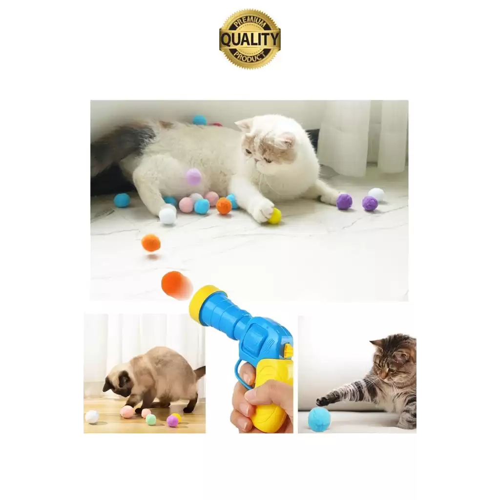 Eğlenceli Peluş Top Atan İnteraktif Kedi Oyuncağı Hareketli Aksesuar Etkileşimli Oyuncak Fırlatıcı