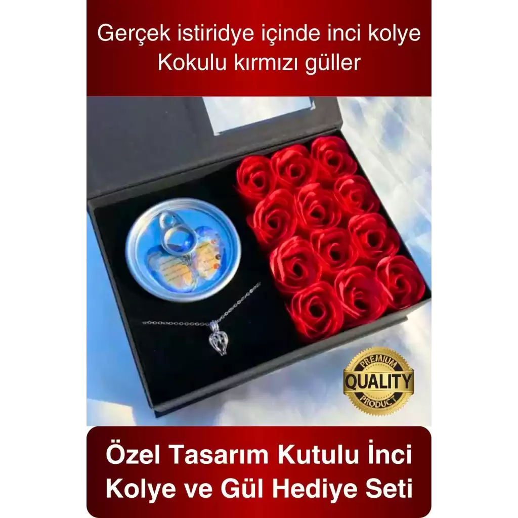 14 Şubat Özel Gün Sevgiliye Kutulu İnci Kolye Seti Arkadaşa Anneye Hediye Gül İstiridye Seti Tasarım