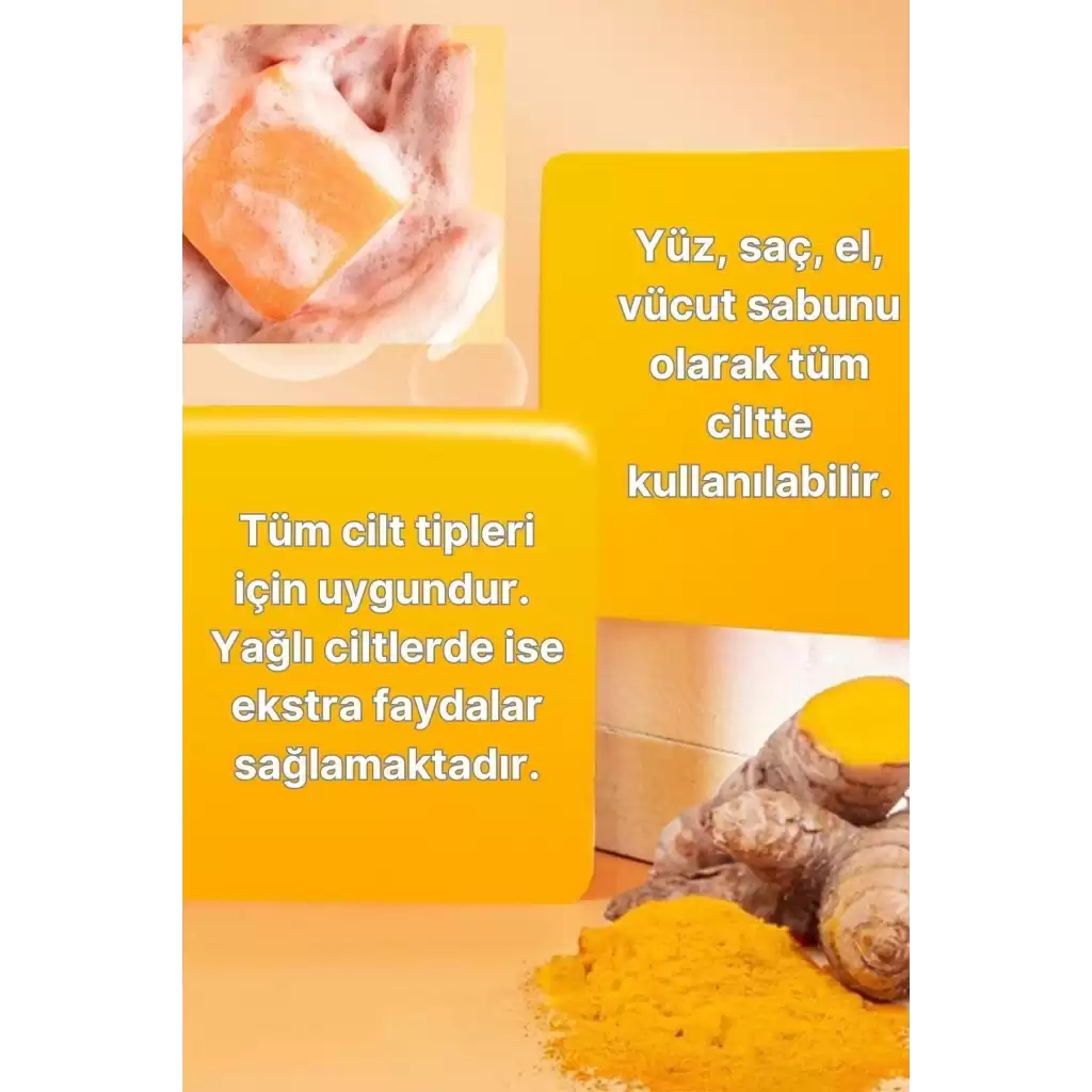 Doğal İçerik Onarıcı Ve Leke Karşıtı El Yüz Saç Vücut Canlandıran Besleyen Zerdeçal Özlü Sabun
