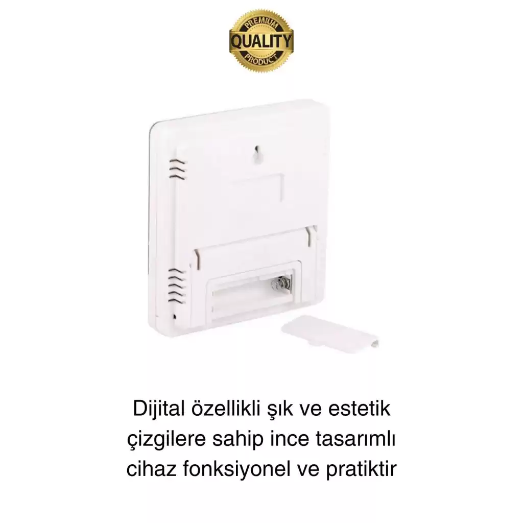 Premium Dijital Masaüstü Lcd Ekran Isı Sıcaklık ve Nem Ölçer Termometre Saat Alarm Pilli Beyaz