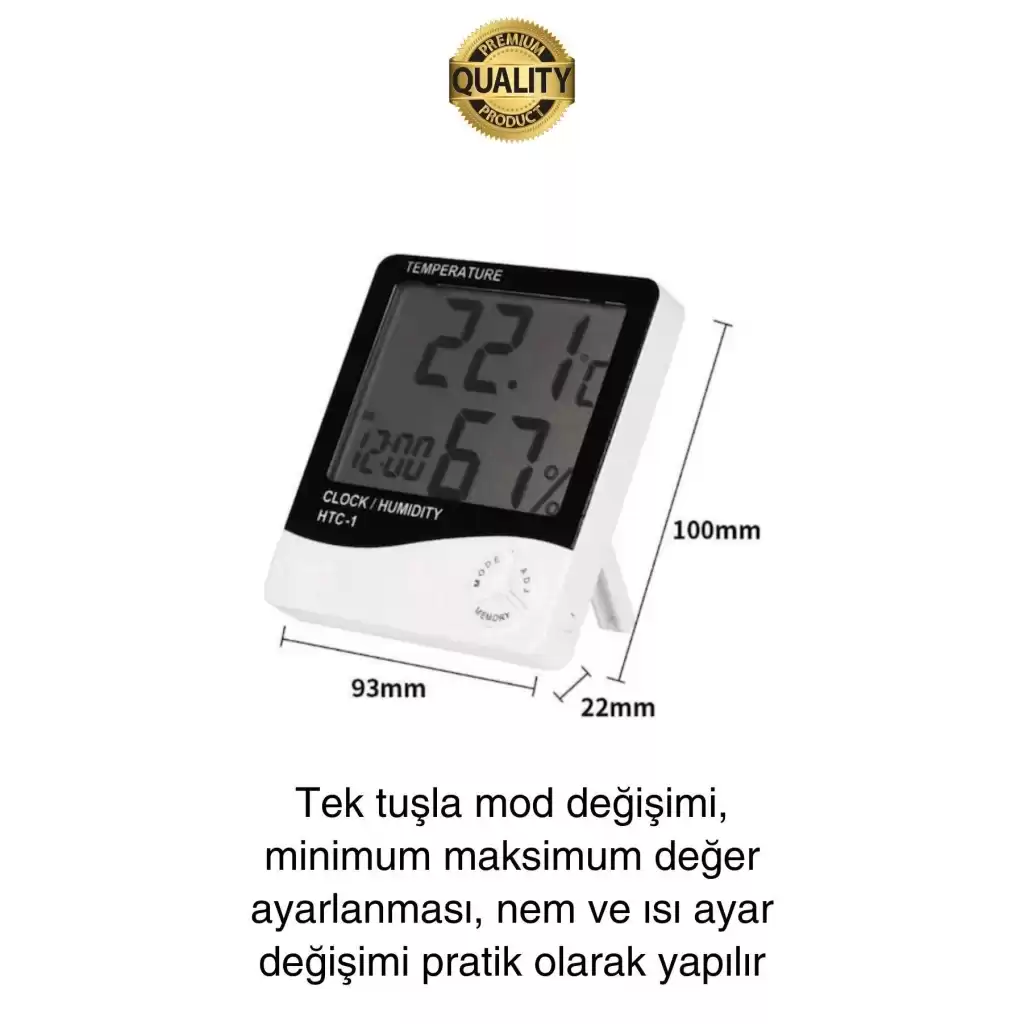 Premium Dijital Masaüstü Lcd Ekran Isı Sıcaklık ve Nem Ölçer Termometre Saat Alarm Pilli Beyaz