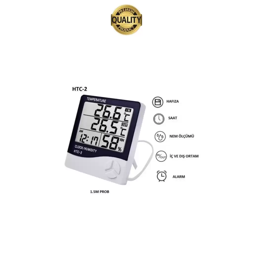 Premium Dijital Masaüstü Lcd Ekran Isı Sıcaklık ve Nem Ölçer Termometre Saat Alarm Pilli Beyaz