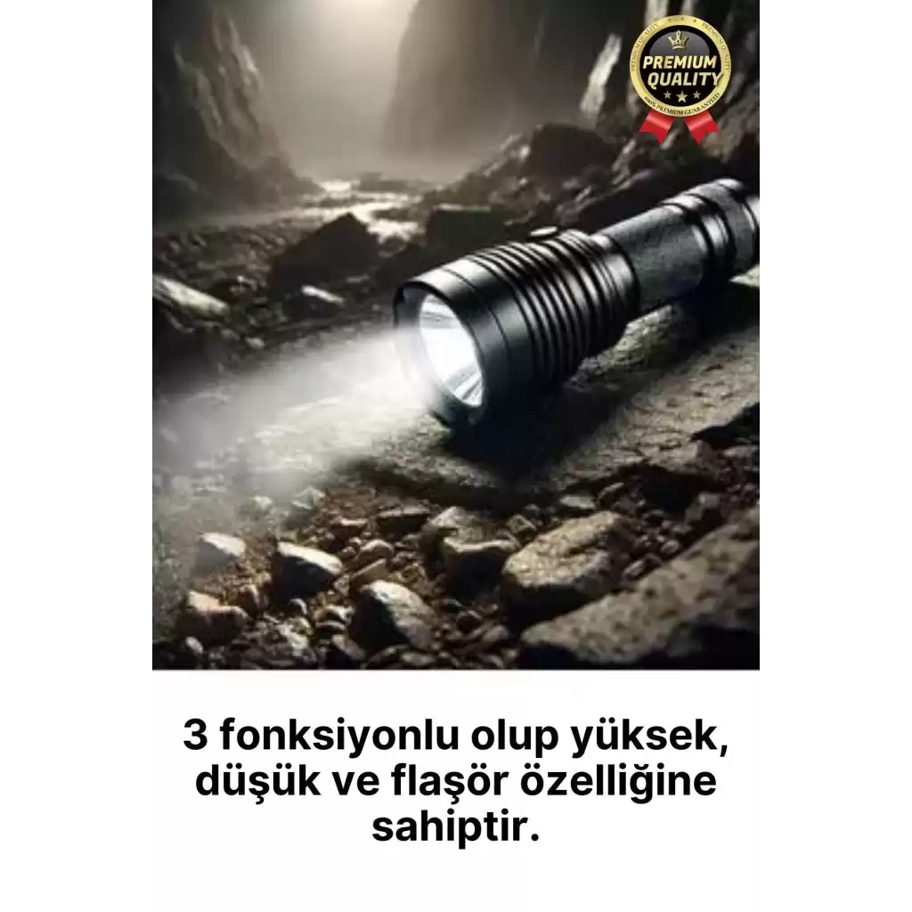 3 Fonksiyonlu Q5 Led Ultra Parlak Uzun Menzilli Pilli Yüksek Işık Gücüyle Acil Durum Kamp El Feneri