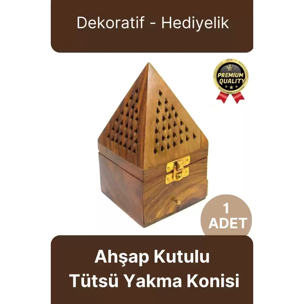 Özel Tasarım Dekoratif Hediyelik Piramit Şekli El Yapımı Ahşap Kutulu Tütsü Yakma Konisi