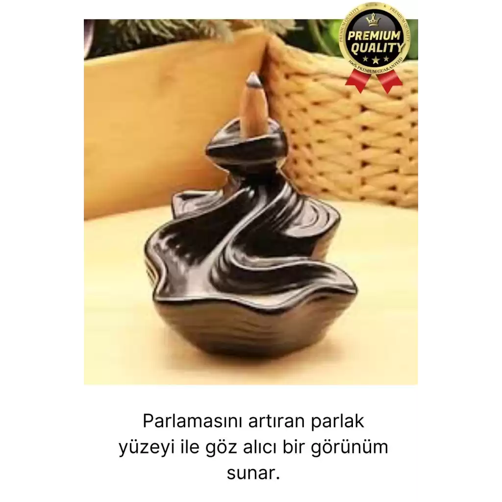 Özel Tasarım Seramik Siyah Geri Akış Şelale Tütsülük Buhardanlık Dekoratif El Yapımı Hediyelik Biblo