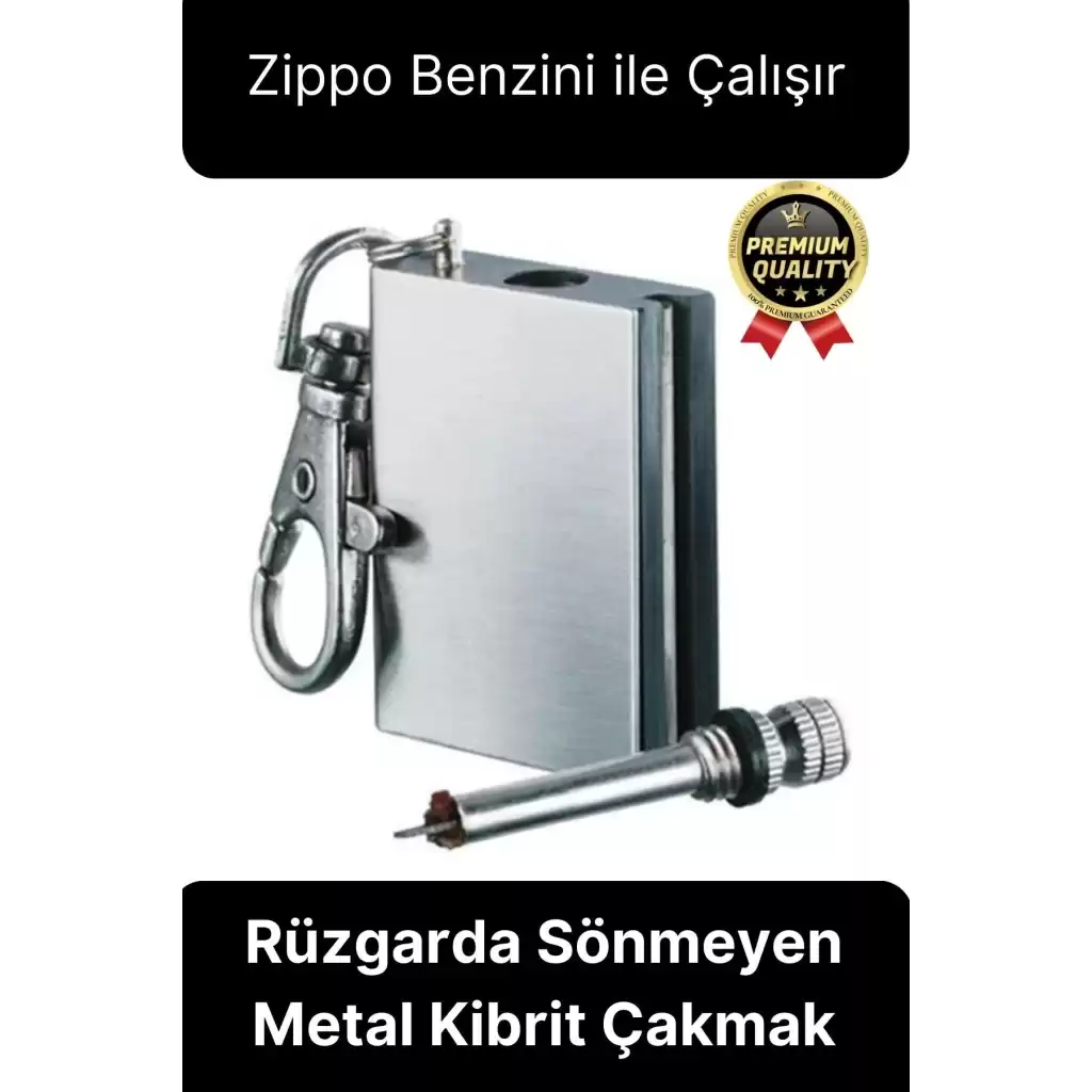 Benzinle Çalışan Rüzgarda Sönmeyen ve Taşınabilir Şık Anahtarlık Tasarım Metal Kibrit Çakmak Kamp