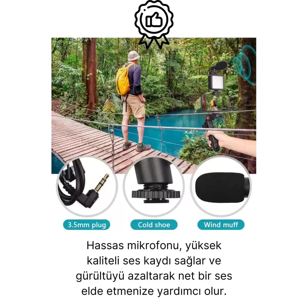 Ayarlanabilir Mikrofonlu Ses Kayıt Led Işıklı Çekim Selfie Çubuğu Canlı Yayın Tripod Vlog Çekim Kiti