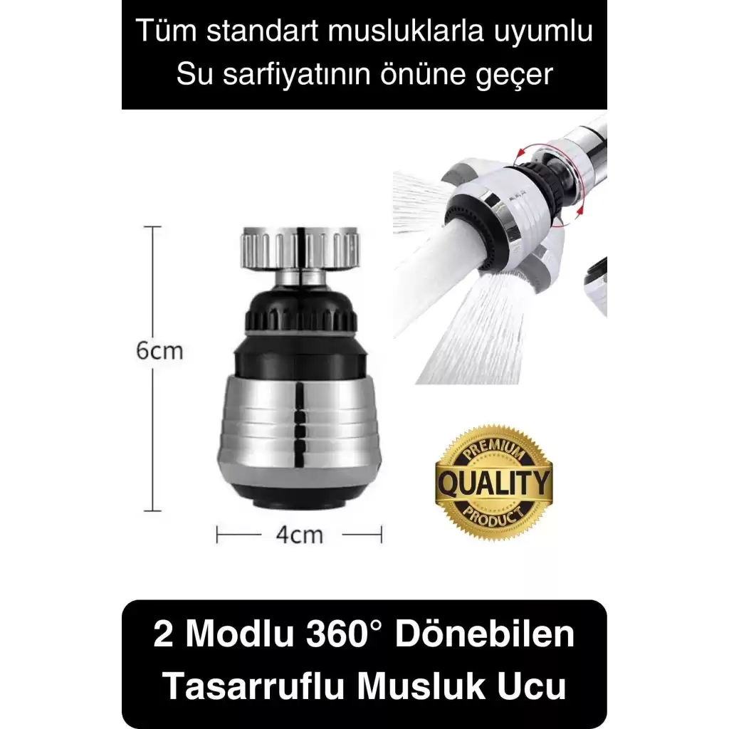 Premium 2 Modlu 360° Dönebilen Perlatör Başlığı Mutfak Lavabo Su Tasarrufu Musluk Ucu Şık Tasarım