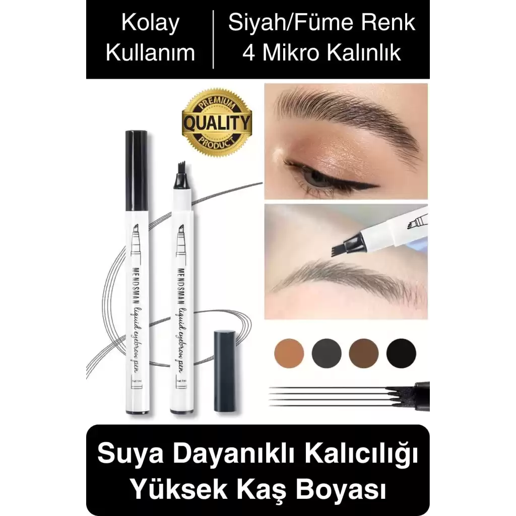 Premium Suya Dayanıklı Kalıcılığı Yüksek Kaş Rimeli Boyası 4 Mikro Uç Şekil Verme Makyaj Kalemi