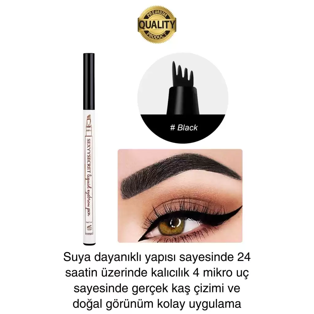 Premium Suya Dayanıklı Kalıcılığı Yüksek Kaş Rimeli Boyası 4 Mikro Uç Şekil Verme Makyaj Kalemi