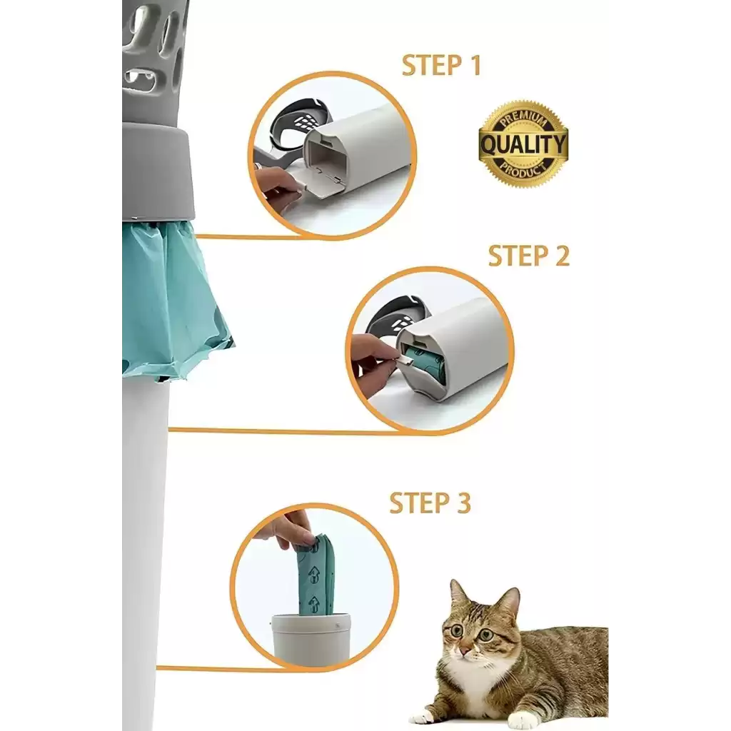 Yeni Nesil Premium Kedi Kumu Temizleme Küreği Elekli Hazneli Kaka Poşeti Hediyeli Büyük Boy Pratik