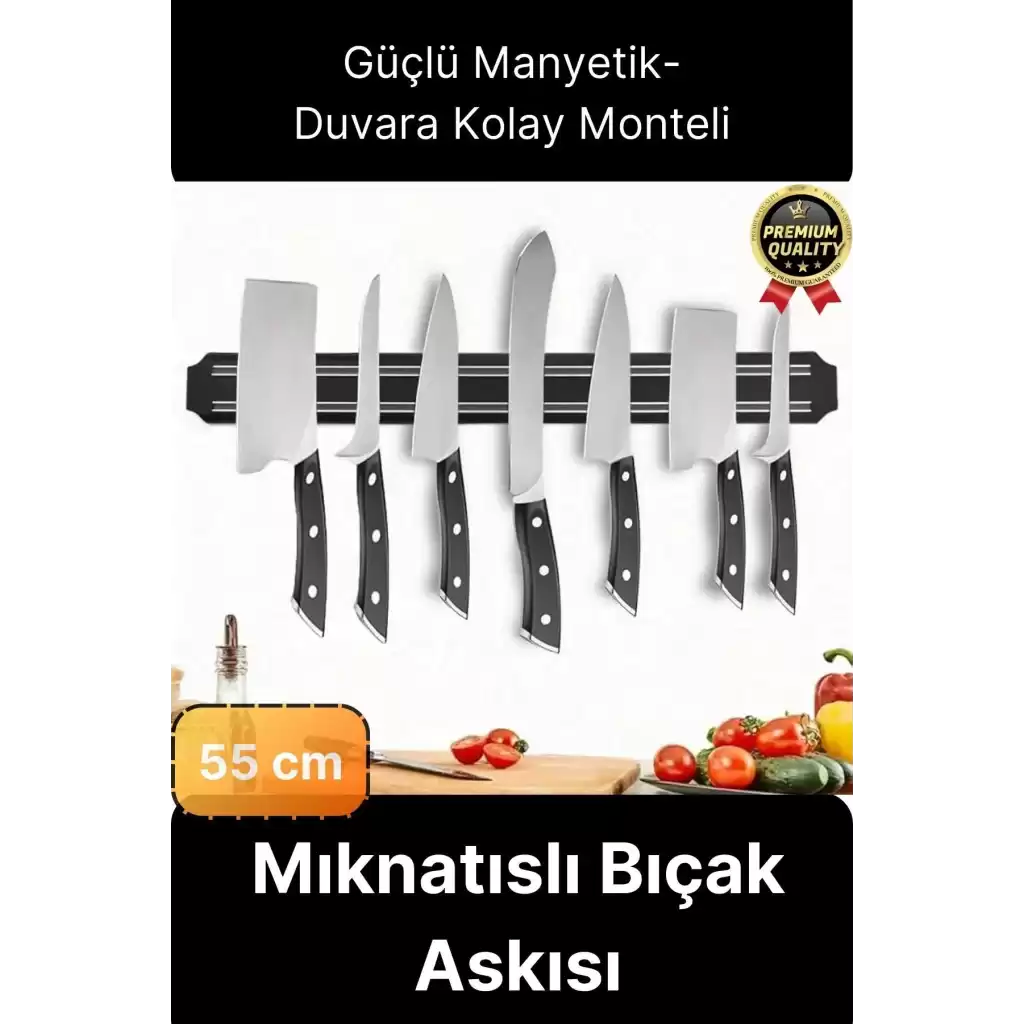 Pratik Güçlü Manyetik Duvara Monteli Yer Tasarrufu Mutfak Aleti Mıknatıslı Bıçak Standı Askısı-55 cm