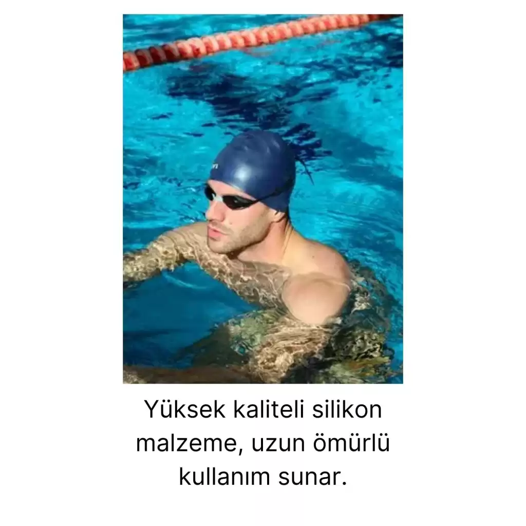 Özel Üretim Silikon Su Geçirmez Kaymaz Yüzücü Deniz ve Havuz Elastik Yüzme Şapkası Bonesi 2li Set